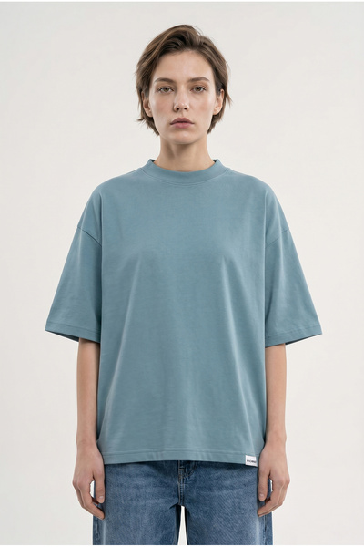 Machinist Tricou de damă Basic Oversize din bumbac single jersey, albastru de...