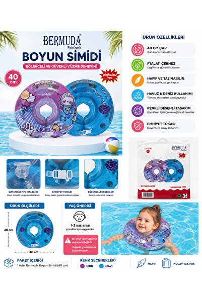 DoruCO Bermuda 40 cm Çocuk Boyun Simidi – Desenli Şişme Yüzme Boyunluğu
