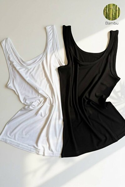 Elosia Bamboo |   2-Piece Black and White Color Strappy Women's Classic T-Shi...