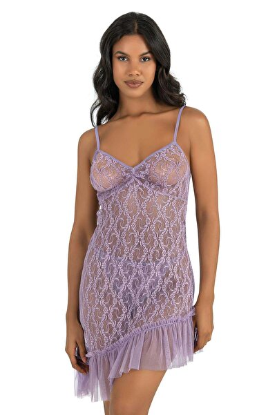 ahu lingerie قميص نوم نسائي قصير من التول بتفاصيل كشكشة وقصة غير متماثلة