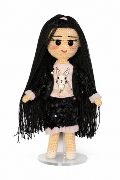 masadoll Rim Doll with Long Black Hair and Shiny Black Outfit 30 cm
