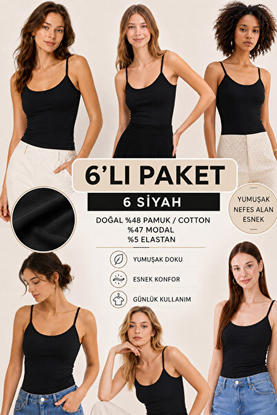 Loule Women's 6-Piece Cotton & Modal Flexible Daily Undershirts with Straps -...