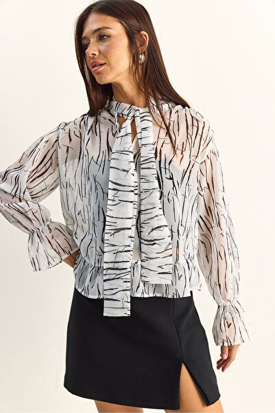 Hiccup LUCCI Bluză din chiffon cu imprimeu abstract și guler choker cu detali...