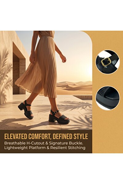 Dhiaa Walk Women’s Chunky Heel Platform Sandals - Pleated Strap Ankle Buckle ...