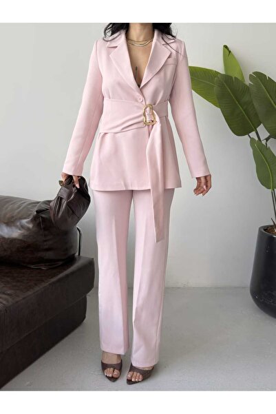 MYGİYİMİSTANBUL Blazer, jachetă, pantaloni largi, costum, cu o centură lată d...