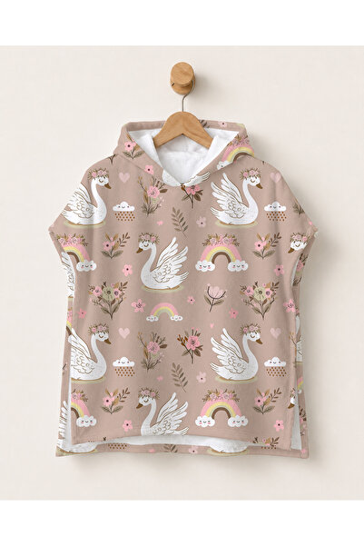 milroma Swan Patterned Powder Children's Poncho Towel Hooded Sea Beach Pool P...