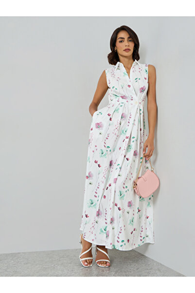 Take Two By Styli Floral Print Sleeveless A-Line Maxi Dress