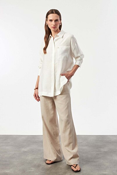 accort Cep Detaylı Tunik Gömlek-EKRU