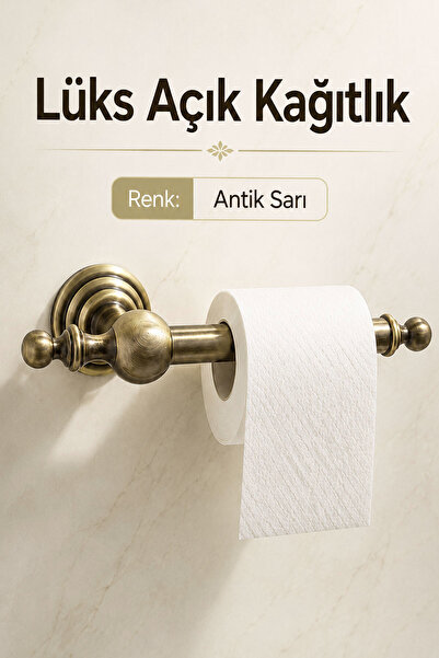 Badem10 Lüks Antik Sarı Açık Kağıtlık Duvara Monte Banyo WC Tuvalet Kağıdı As...