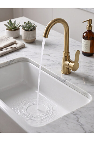 EMFA AKSESUAR Mat Gold Lavabo Bataryası - Kuğu Lavabo Bataryası - Mat Gold An...