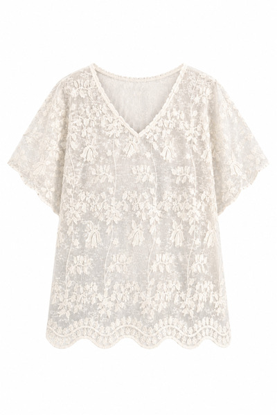 Zelish My Sister Bluză transparentă cu paiete și broderie florală bej