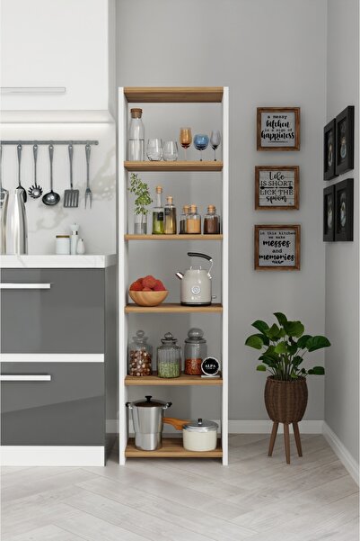 alpaevmobilya 150 Cm 5 Raflı Ahşap Açık Mutfak Dolabı Çok Amaçlı Organizer Ra...