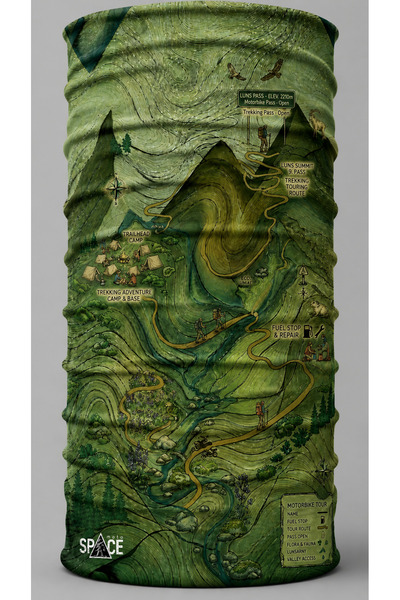 spacemoto Yeşil Macera Haritası Desenli Trekking ve Mototur Outdoor Bandana Buff