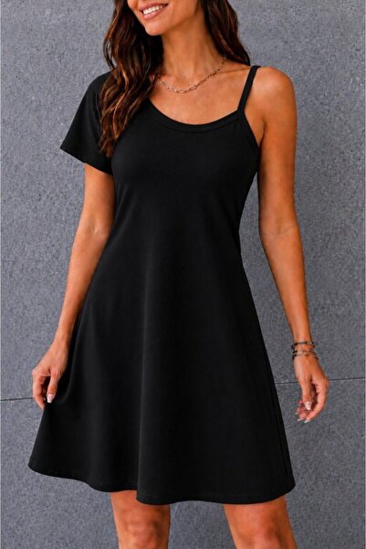Wear Up فستان نسائي قصير من الفيسكون بياقة دائرية وأكمام طويلة وحزام