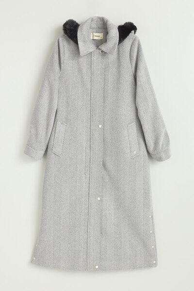 Nihan Plus Size Herringbone Coat - Anthracite