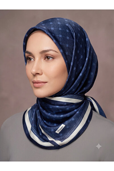Picasso Silk-Look Navy Blue Crystal Scarf – Twill Stylish Design 90X90
