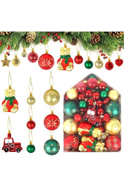 OEM Set 72 Globuri de Brad Antifragile Roșii-Aurii 3 cm Decor