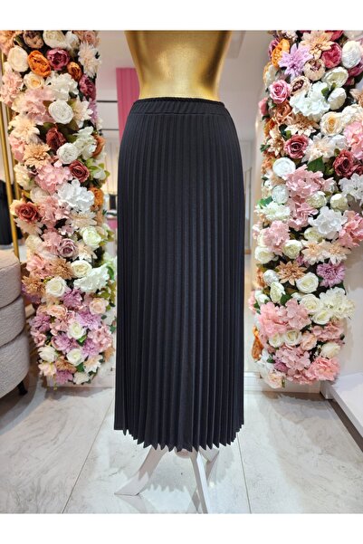 SEÇİLSTORE Women's Black Pleated Long Skirt