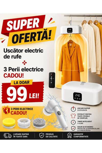 OEM MEGA OFERTĂ LIMITATĂ! Uscător Electric Portabil + 3 Perii Electrice de Cu...
