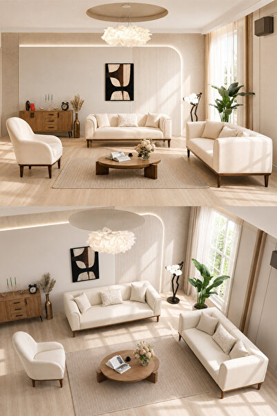 İYENA HOME LİVİNG Pierro 3+3+1+1 Modern Koltuk Takımı Krem