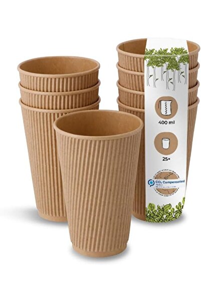 OEM Căni de hârtie de unică folosință ecologice, set de 25 bucăți, maro, 400 ml