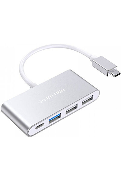 LENTION Διανομέας USB 4 Θυρών USB 3.0 με Σύνδεση USB-C Ασημί