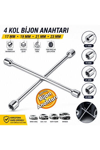 zimak İstavroz Tip 4'lü Bijon Anahtarı 17-19-21-23 mm Bijon Anahtarı