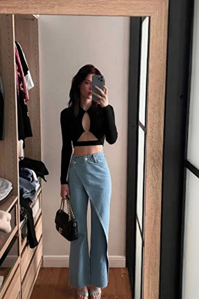 XRAY JEANS Women's Wide Leg Ice Blue Skirted Jeans
