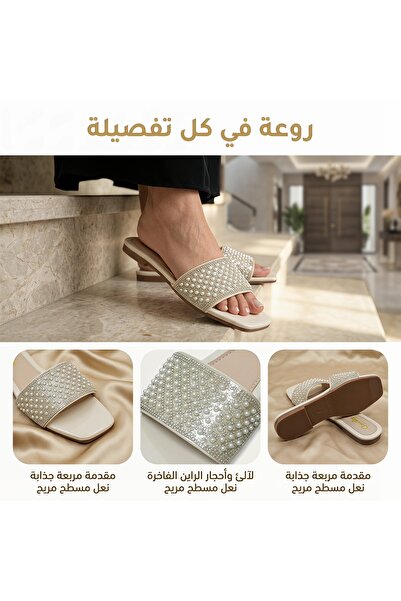 Dhiaa Walk Women’s Pearl & Rhinestone Embellished Slide Sandals - Flat Square...