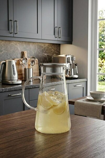 Atbyhome Limonata ve Detoks Sürahisi 1800 ml - Isıya Dayanıklı Borosilikat Ca...