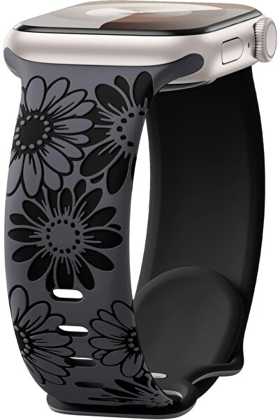 Upeak Floral Engraved Two-Tone Flower Soft Silicone Sport Band for Apple Watc...