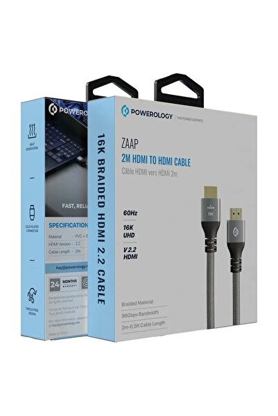 Powerology كابل ZAAP 2 متر من نوع HDNI إلى HDMI باللون الرمادي