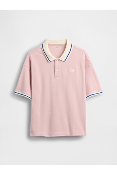 GAP Erkek Çocuk Pembe Oversized Logo Pique Polo T-Shirt