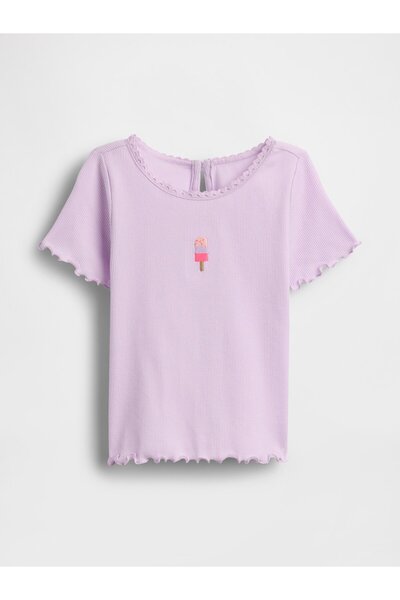 GAP Kız Bebek Lila Dondurma İşlemeli Fitilli T-Shirt