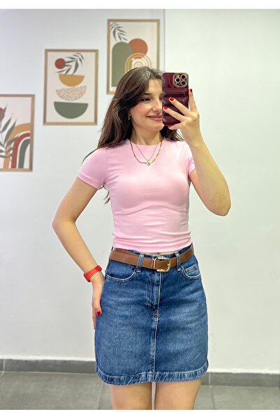 bydenizcollection Short Sleeve Cotton Fabric Crop T-Shirt