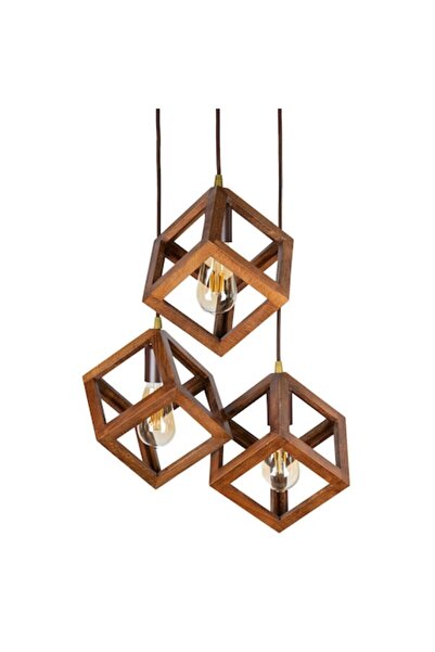 Cojom Candelabru Kubus 3m, din lemn masiv de fag, 3 becuri E27, maro antichizat