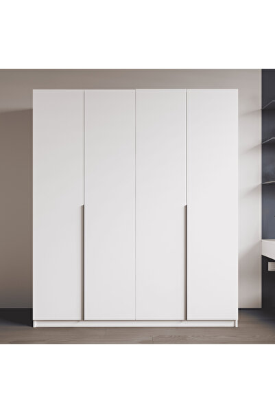 ALONEX HOME İzmir 4 Kapaklı İçten Çekmeceli Full Beyaz Gardırop , Elbise Dola...