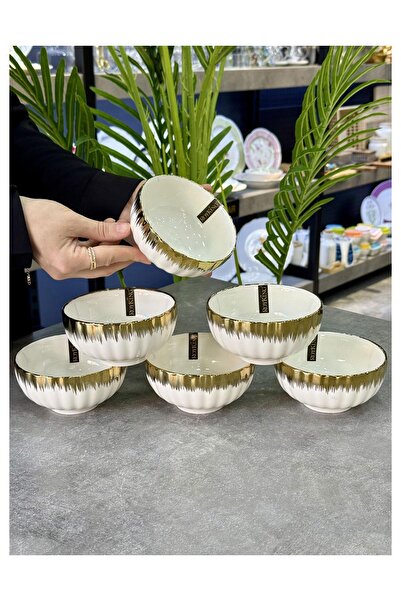 Doğudeko Porselen 6 Lı Gold Yaldızlı Kase Takımı Beyaz