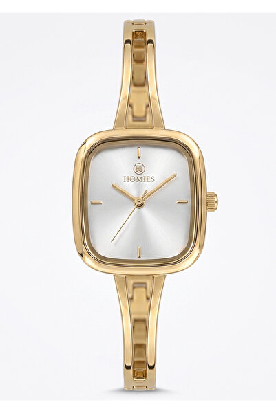 Homies Women's Gold Metal Cord Square Case White Dial Wristwatch with 2 Year ...