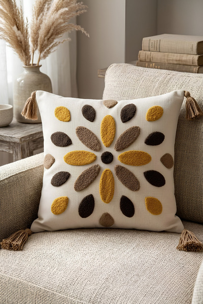 Valmia Home Husă de pernă decorativă cu ciucuri brodate Renli Damla Punch din...