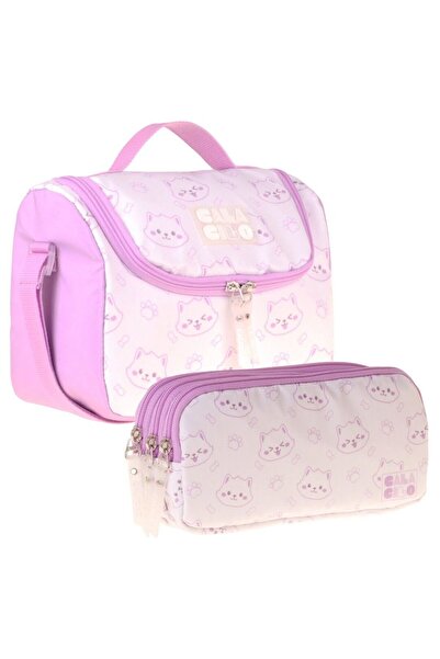 CalaCilo Rabbit Printed Girls' Lilac Color Lunchbox and Pen Holder Set - Setc...