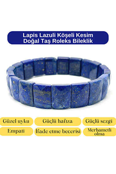 YILDIZ DOĞAL TAŞ Certified Lapis Lazuli Corner Cut Natural Stone Rolex Bracelet
