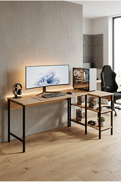 papi-co FORGE Köşe Bilgisayar Masası, L Tipi Çalışma Masası, Raflı Gaming Set...