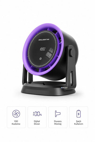 XBeam Turbo 100 Kademeli Dijital Masaüstü Fan 4000 mAh Şarjlı Duvara Monte Ed...