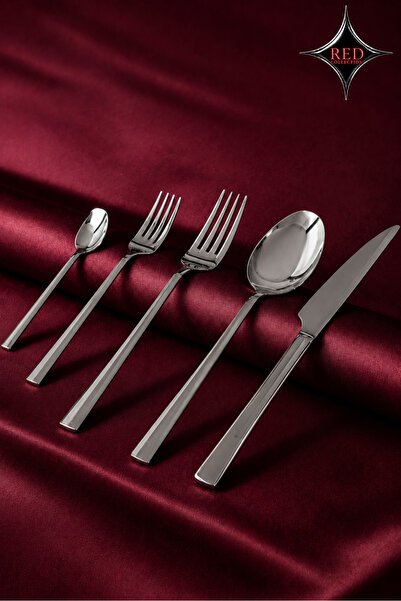 Gökdil Asya Red Collection 30 Piece 6-Person Simple Fork & Spoon & Knife Set