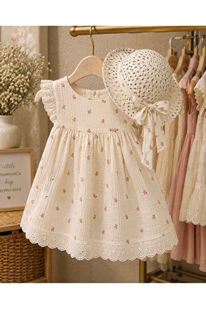 Miray baby kids Kız Çocuk Çiçek Desenli Elbise ve Şapka Takımı – Yazlık Elbis...