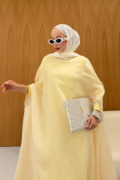 fushya design Taş Detaylı içlik Elbise Panço Abaya