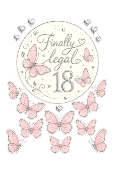 Decoratiuni Dulci Imagine pentru tort Finally legal 18 si fluturi roz arginti...