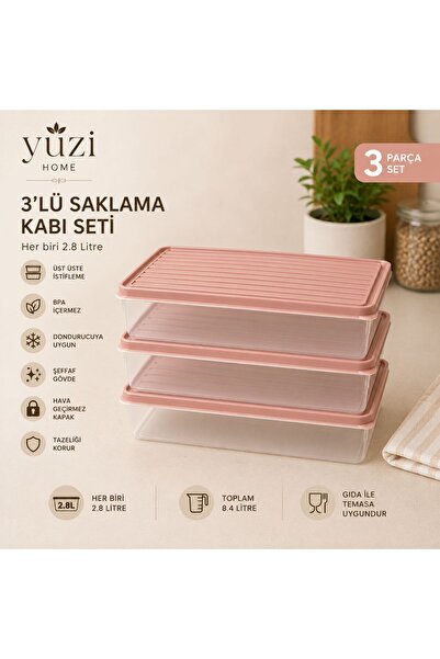 yuzi home Yuzi 3’lü 2,8 L Saklama Kabı Seti Buzdolabı Organizeri Kapaklı Gıda...