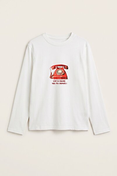 GIA - ART Tricou cu mânecă lungă pentru femei Love Is Calling, imprimat alb –...